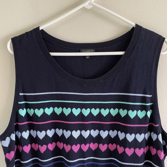 Talbots Knit Sleeveless Tank Top Size XL Retro 80s Rainbow Hearts Lagenlook - Picture 3 of 6